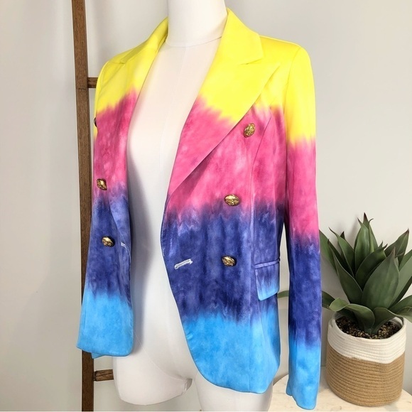 Colorful Rainbow tie dye double breasted blazer XS - Picture 4 of 12